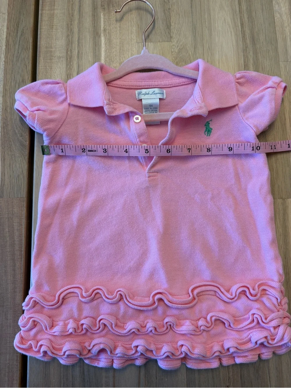 Ralph Lauren Pink Polo Dress with Ruffle Trim Baby Girls 9 Months